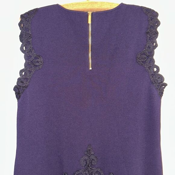 Ted Baker L Navy Lucia Knit Sleeveless Lace Trim Back Zip Shift Dress - Picture 7 of 15